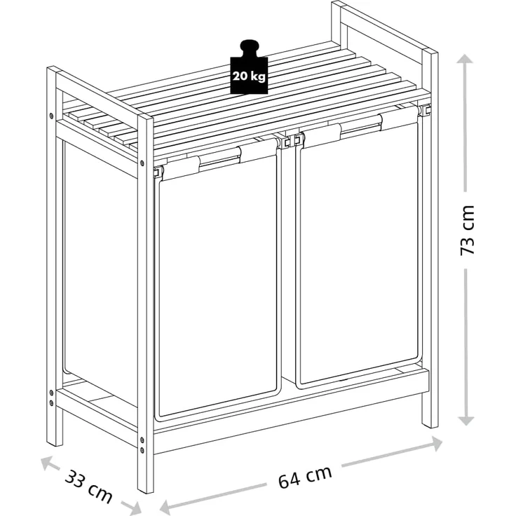 KESPER® Wäschesortierer Wäschesammler, Bambus, FSC, mit 2 Auffangtaschen für Wäsche – Bild 5
