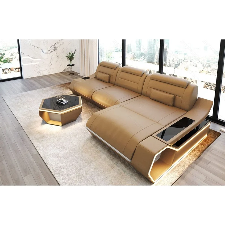 Ecksofa Toscano L Form - Echtleder - sandbeige-weiß - Rechts – Bild 3
