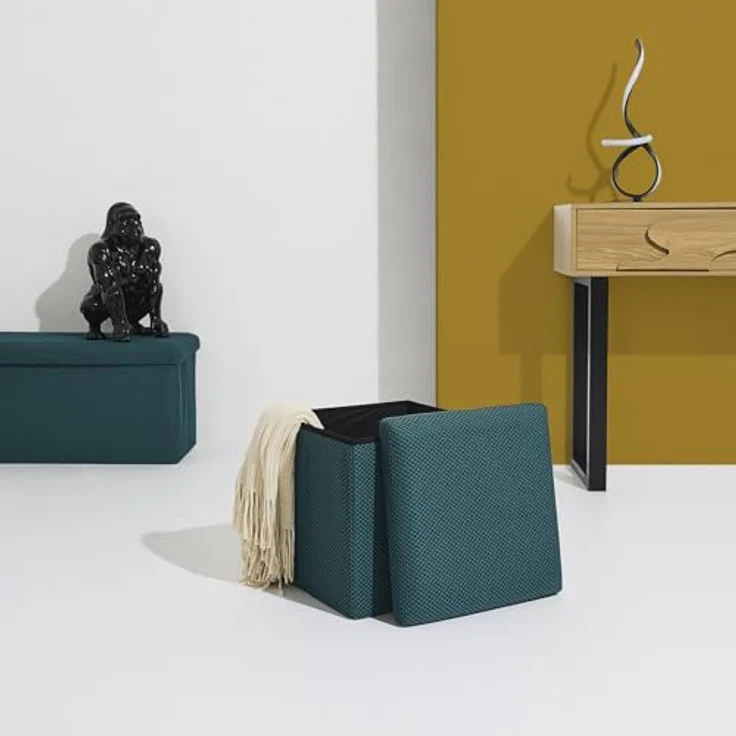 HOME DECO FACTORY, HD0504, Faltbare Ottoman-Truhe, zeitgenössisches Design, multifunktional, praktisch und bequem, ideal für Wohnzimmer oder Schlafzimmer, Größe M, Farbe Blau – Bild 2