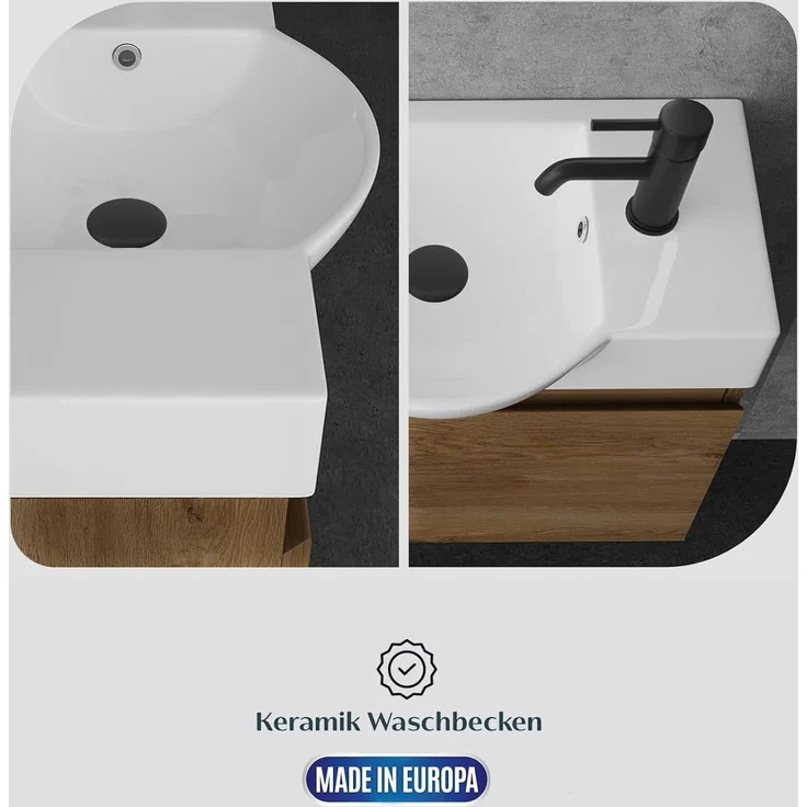 Alpenberger Badmöbel-Set Waschbecken mit Unterschrank 55 cm Breit, (Waschtischunterschrank, Badezimmerschrank Klein), Badschrank Hängend mit Badspiegel – Bild 5