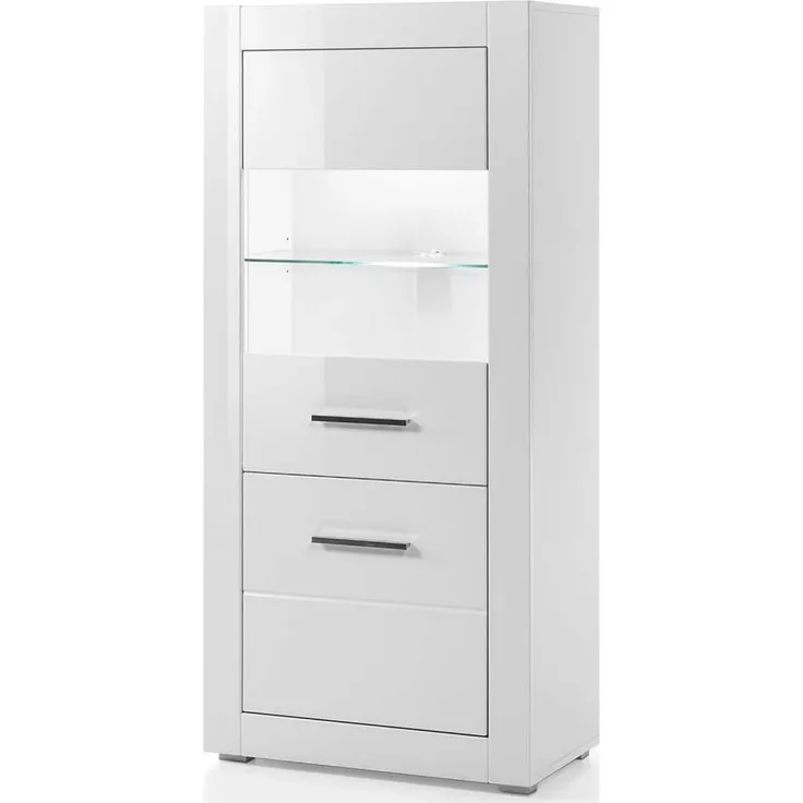 Stand-Vitrine Vitrienenschrank BALVE-61 in weiß Hochglanz mit Beleuchtung BxHxT: 65 x 142 x 35 cm