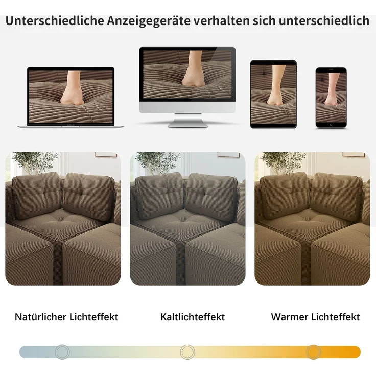 DESVIAE Sofa modular als Ecksofa, Cord, Braun, mit rutschfestem Standfuß, 386 x 177 x 69 cm – Bild 4