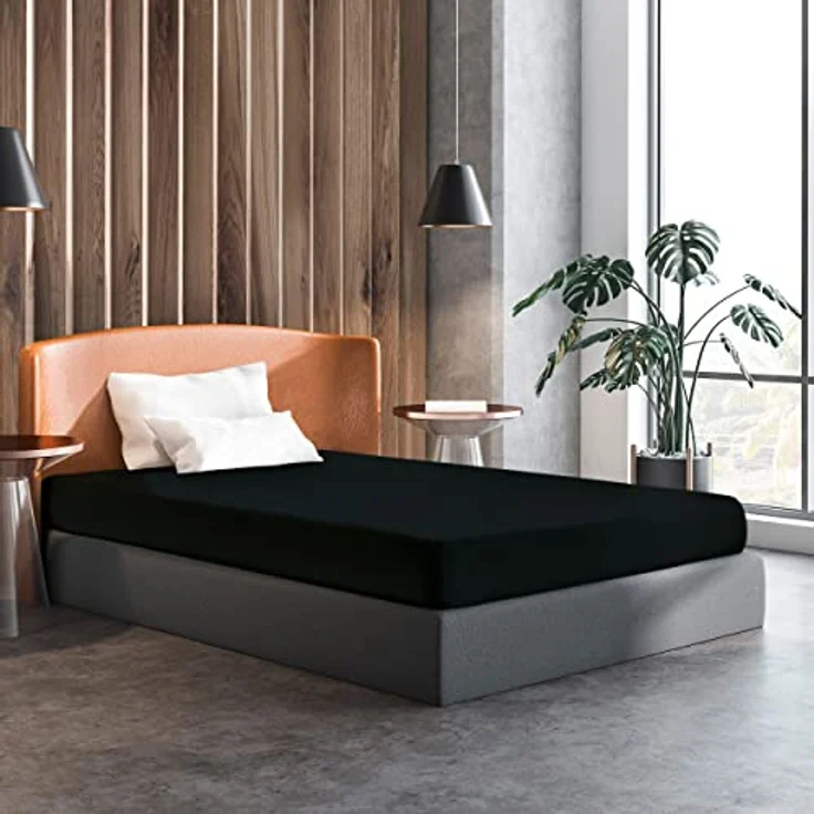 Amago - Spannbetttuch, 50 cm Steg, 100 prozent Baumwolle, 140x200 cm - Schwarz – Bild 3