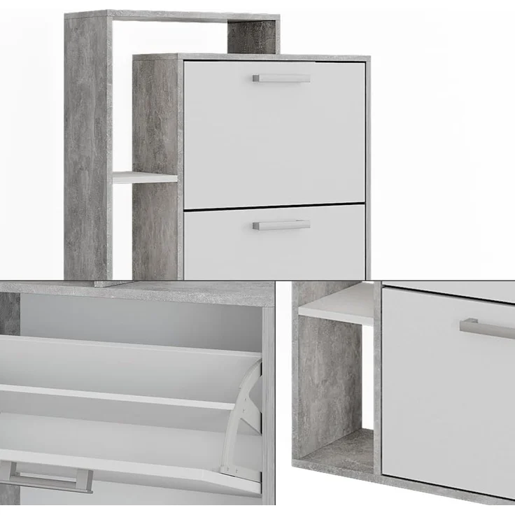 Schuhkipper Orlando Weiß/Beton 80 x 166.1 cm mit 4 Fächern Vicco – Bild 5