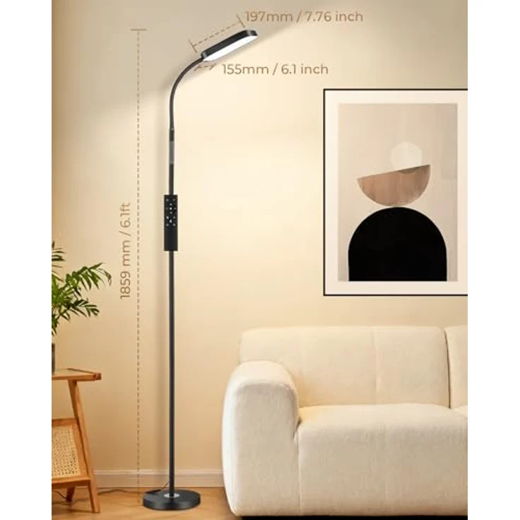 YICAIZI LED Stehlampe dimmbar 18W, 1850lm – Stehleuchte Wohnzimmer mit Fernbedienung, 3000–6500K, stufenlos dimmbar, Leselampe Bett mit Nachtlicht, moderne Stehlampe mit Prismadiffusor – Bild 11