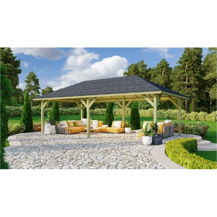 Pavillon-Set Holm 2 mit Rechteckschindeln schwarz, 359x707 cm CLASSIC kdi, Karibu – Bild 1