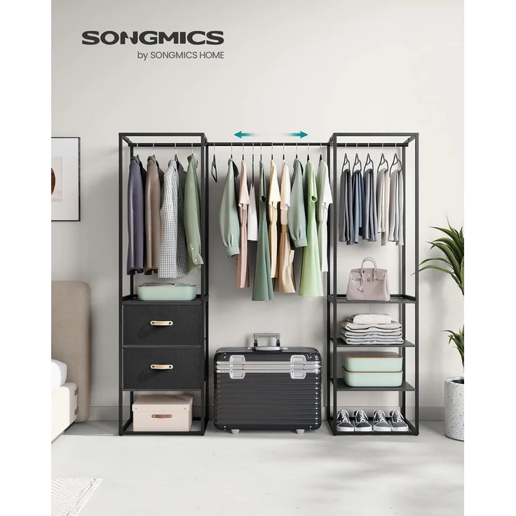 Songmics Kleiderschrank Kleiderständer hochbelastbar, 2 Schubladen, 4 Ablagen, schwarz – Bild 1