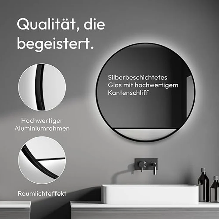 Talos Dekorativer Wandspiegel Black Hole Light, Indirekte LED Beleuchtung, schwarz matt, Ø 60 cm, Wandmontage – Bild 3