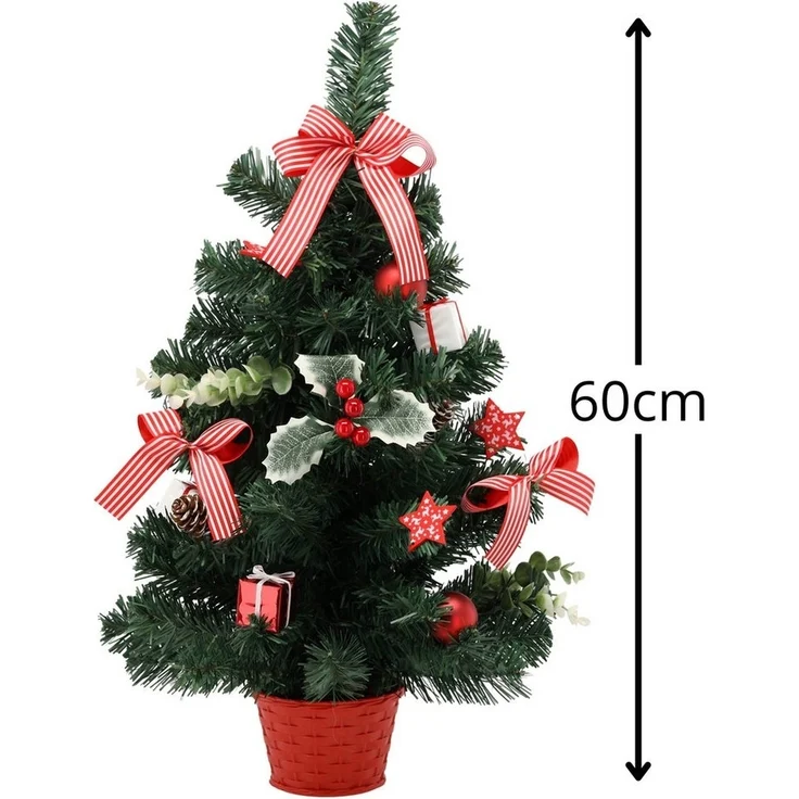 Sarcia. eu Künstlicher Weihnachtsbaum Künstlicher Weihnachtsbaum 60 cm rot mit Stechpalmen geschmückt, klein – Bild 3