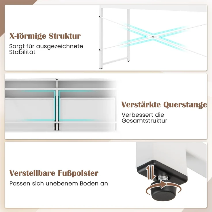 Computertisch mit 2 Schubladen Kompakter Schreibtisch mit Strapazierfähigem Metallrahmen Weiß SH1404 – Bild 5