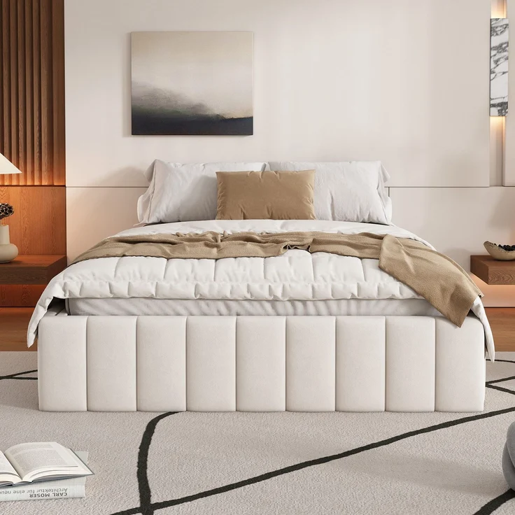 Futonbett mit Lattenrost und 4 Schubladen, 140x200 cm, ohne Kopfteil, Bezug aus Samt – Bild 2
