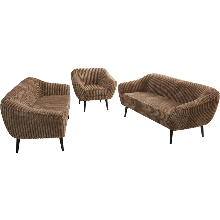 Wohnzimmerset, Möbelset PIRS 3-3-1, Armlehnen, Wellenfederung, schwarze Füße, Dreisitzer Sofas mit Sessel, Polstermöbel Set - Braun Cord – Bild 8