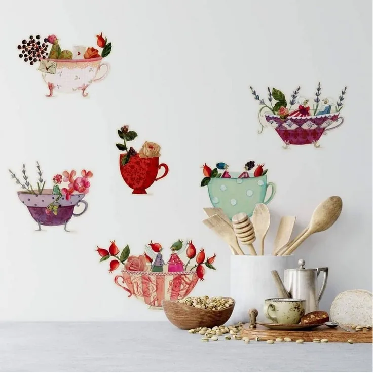 K&L Wall Art Wandtattoo Wandtattoo Küche Leffler Blumen Tasse Märchen Rosen Traumtassen, selbstklebende Wandsticker für Babyzimmer, hergestellt in Berlin