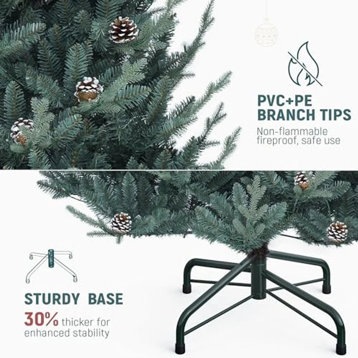YITAHOME 180cm Weihnachtsbaum mit Fernbedienung, Vordekorierter Künstlicher Weihnachtsbaum mit Scharniertechnologie, 1176 Gemischte PE/PVC-Spitzen, 35 Tannenzapfen, 300 Lichter & 11 Lichtmodi – Bild 8