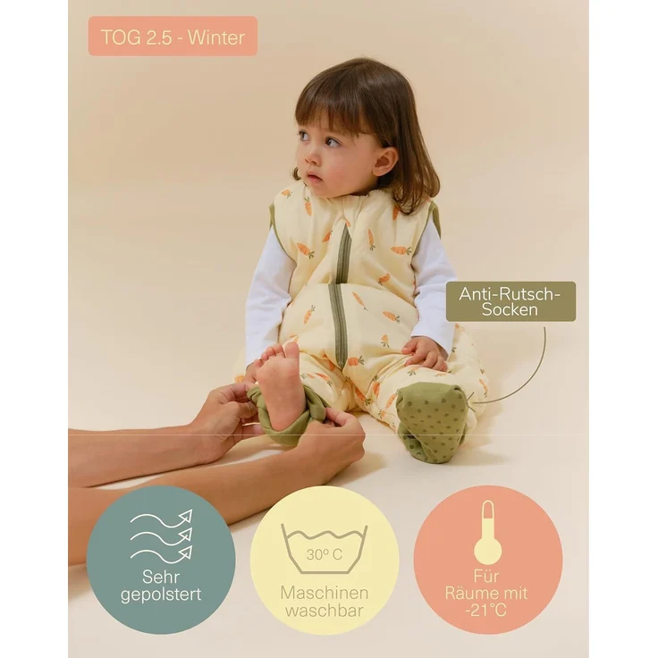 molis&co - Baby Schlafsack mit Füßen und Socke - Ideal für den Winter - Babyschlafsack mit Beinen 2,5 tog - 100% Baumwolle (Oeko-TEX 100), Premium Qualität - Carrots (117 cm) – Bild 4
