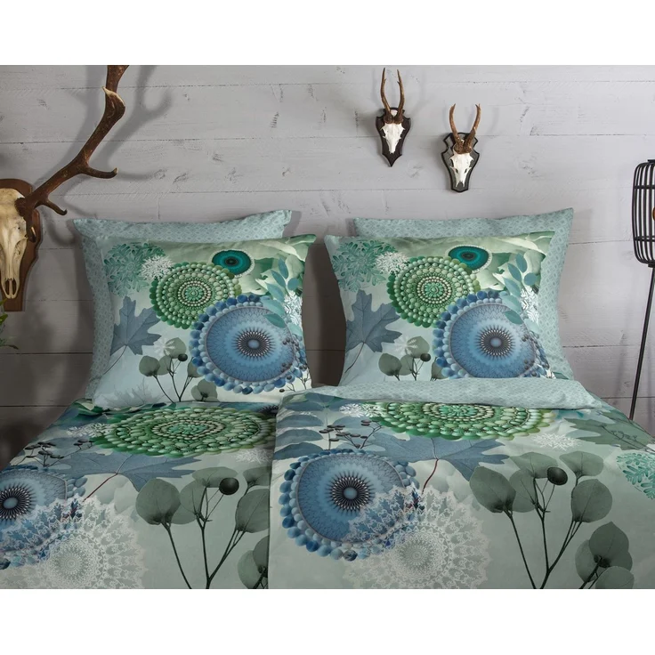 hip Flanell Bettwäsche 135x200 Isehin Mandala Blätter kalt blau-grün 33374 – Bild 2