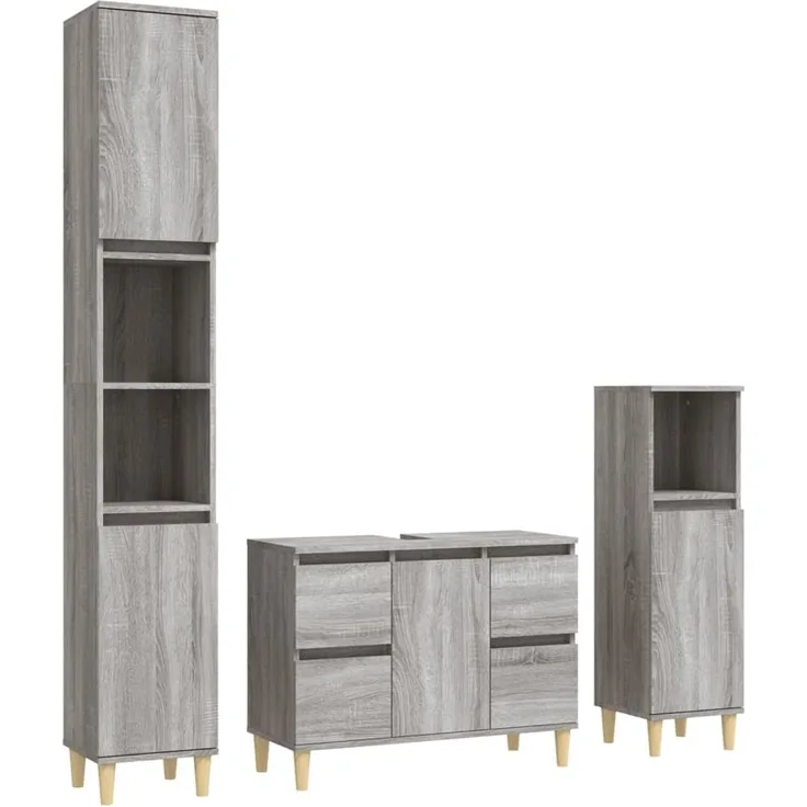 vidaXL 3-tlg. Badmöbel-Set Grau Sonoma Holzwerkstoff 3185603