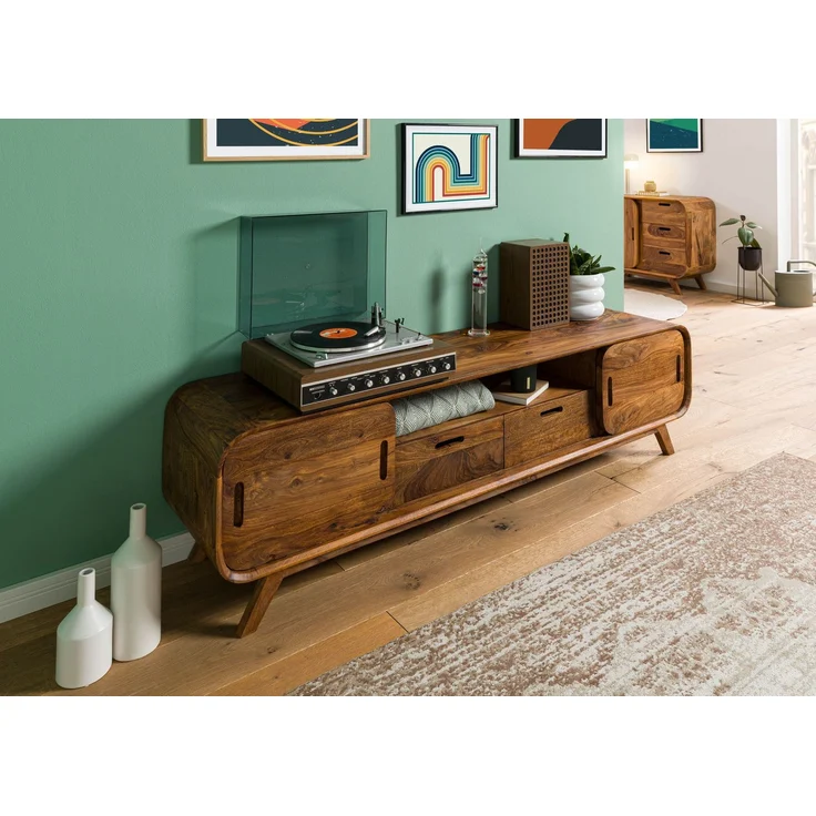 TV-Board Sheesham 173 x 40 x 48 hellbraun lackiert MAILAND #126 – Bild 3