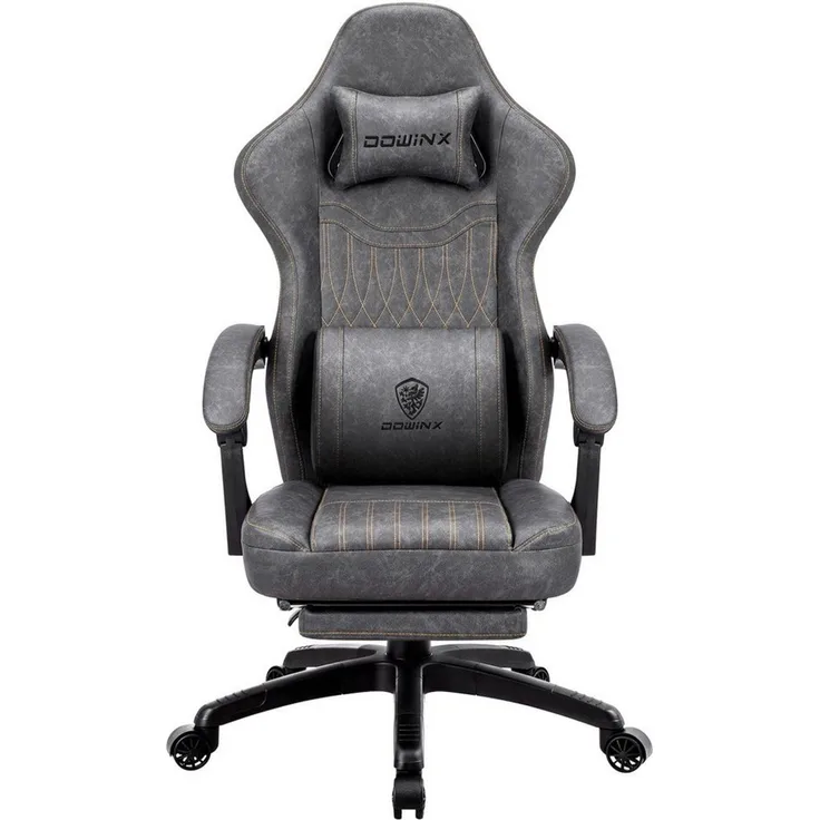 Dowinx Gaming-Stuhl mit Frühling Kissen,Racing Gamer Stuhl mit Massage Lendenwirbelstütze (Packung), Ergonomischer Gaming Sessel mit Fußstütze Bürostuhl PU Leder