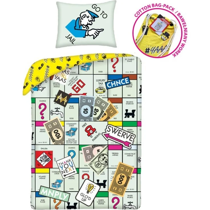 Monopoly Bettwäsche Set aus Baumwolle Bettdeckenbezug 140 × 200 cm mit 70 × 90 cm Kissenbezug – Bild 2