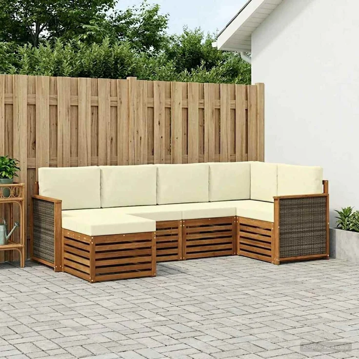 vidaXL Outdoor-Sofagarnitur 6 stk. 5-Sitzer Natur und Creme 3384556 – Bild 1