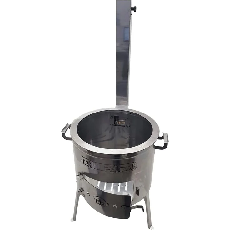 Grillpeter Utschak Timur Ø40 cm aus Edelstahl mit Rauchrohr Kazan 10L Gusseisen – Bild 3