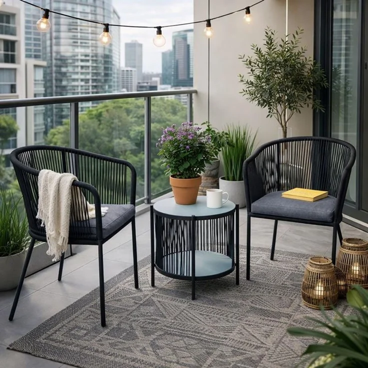 Balkonset Gartenset Bistro Set Gartenmöbel Set Outdoor Rope Sitzgruppe Schwarz – Bild 1