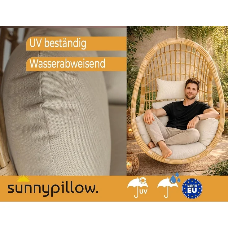 sunnypillow Hängesessel Auflage für Rattan & Polyrattan Hängeschaukel, Cremefarben – Bild 2