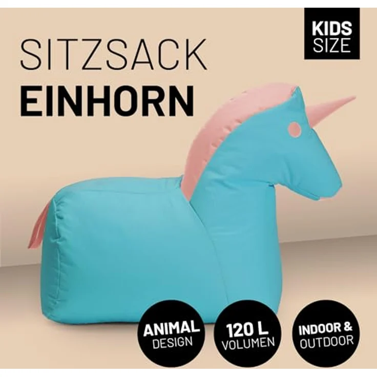 LUMALAND 'Animal Line Einhorn' Kindersitzsack, indoor & outdoor, Polyester türkis / pink, 120 l – Bild 4