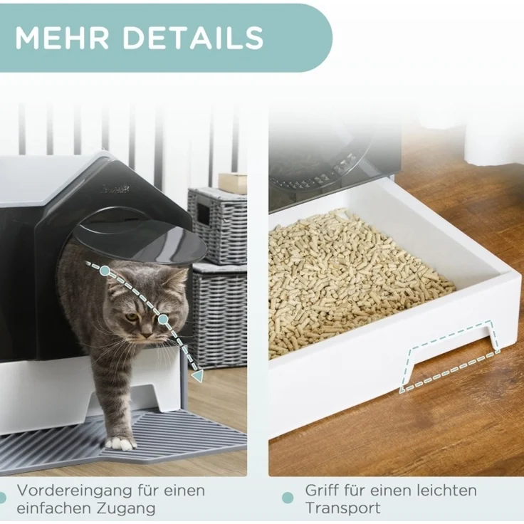 Katzentoilette aus Kunststoff mit herausnehmbarer Wanne, 45x47x42 cm, Grau – Bild 4