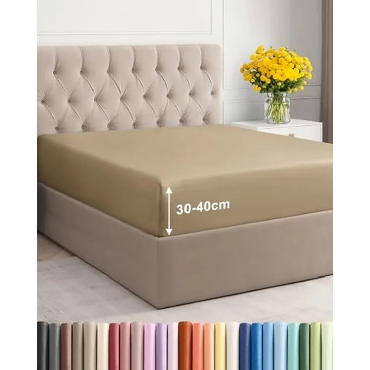 Spannbettlaken 120x200 Beige 40 cm Steghöhe - Luxuriöses Spannbetttuch für Einzelbett - Passt auf Matratzen bis zu 40 cm Höhe - Weiches, knitterfreies und atmungsaktives Bettlaken - Einzelpackung