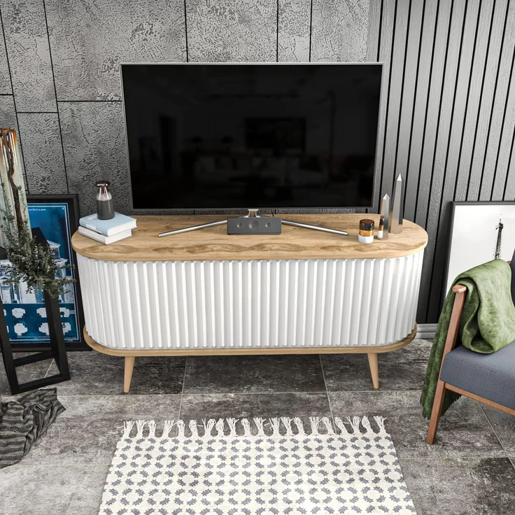 Hanah Home Modern TV Stand, Oud Oak & White, 140 x 43 x 64 cm | 100% Melamine Coated Particle Board, 18 mm Thick | Stylish & Functional for Living Rooms – Bild 1