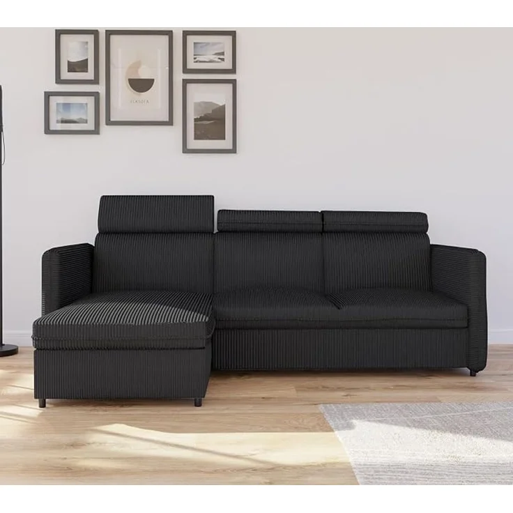 Ecksofa (mit Schlaffunktion und Bettkasten), 220 x 160 cm, mit komfortabler Sitzfläche und verstellbaren Kopfstützen – Bild 4