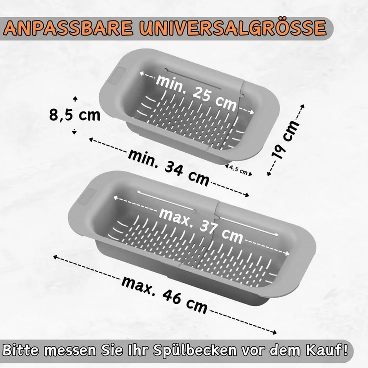 Engelland Küchensieb Ausziehbares Abtropfsieb für Spülbecken, Kunststoff, (Vorteils-Set, 1-St, lebensmittelecht), BPA-frei, flexibler Abtropfkorb, Nudelsieb, Seiher, robust, universell – Bild 1