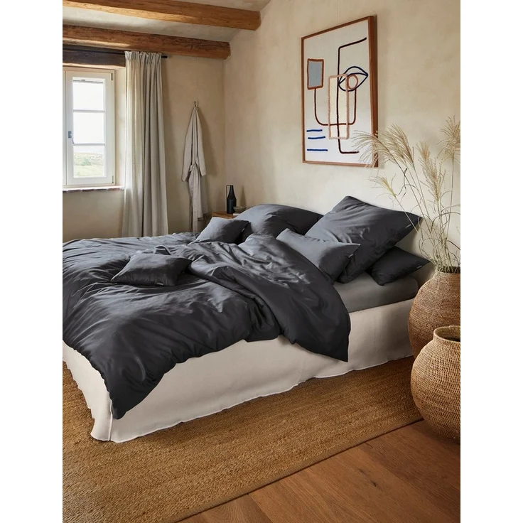 Irisette Mako-Satin uni Bettwäsche Set uni Paris 8000 anthra 135x200 cm + 1 x Kissenbezug 80x80 cm – Bild 2