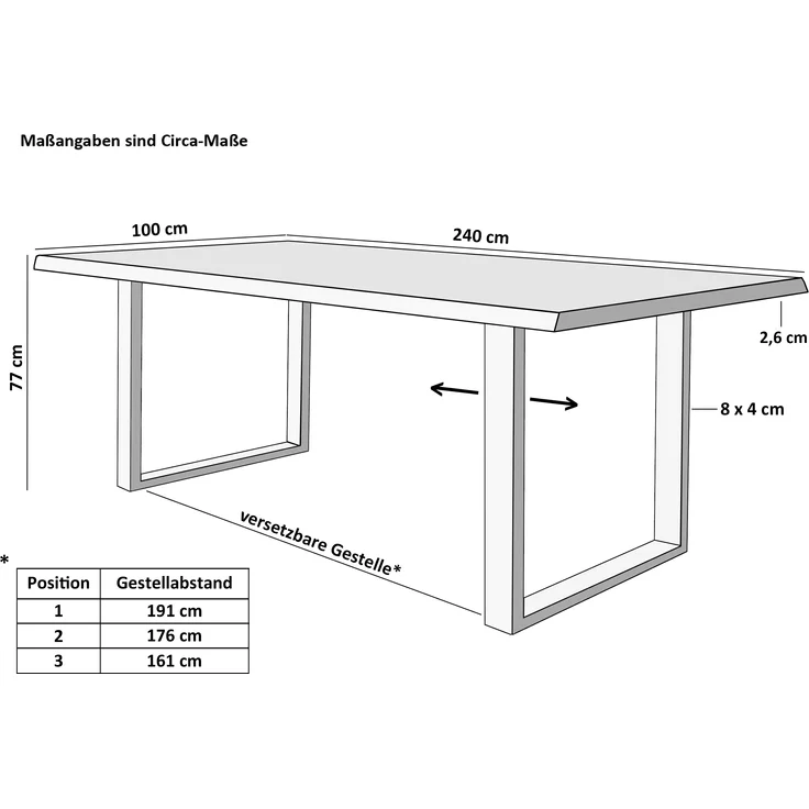 Esstisch Baumkante massiv Akazie nussbaum 240 x 100 schwarz QUINN 69052245 – Bild 6