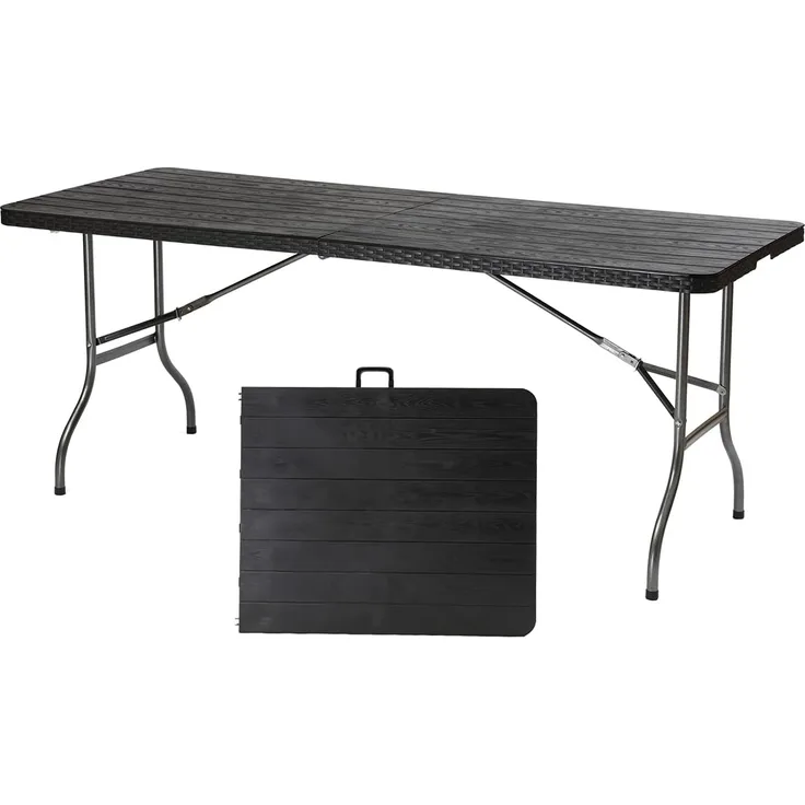 Sekey Buffettisch Tisch klappbar, Rattan Optik Campingtisch Partytisch Klapptisch Gartentisch mit Tragegriff für Garten Balkon Terrasse, 150,5x70,5x73 cm, Anthrazit