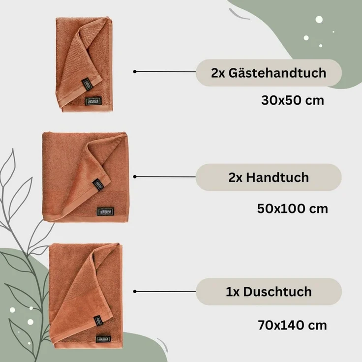 SCHÖNER WOHNEN-Kollektion Handtuch Set SENSE Handtuch Set, Baumwolle (Spar-Set, 1-St), 5er Set (1x 140x70 cm / 2x 100x50 cm / 2x 50x30 cm) in Rost