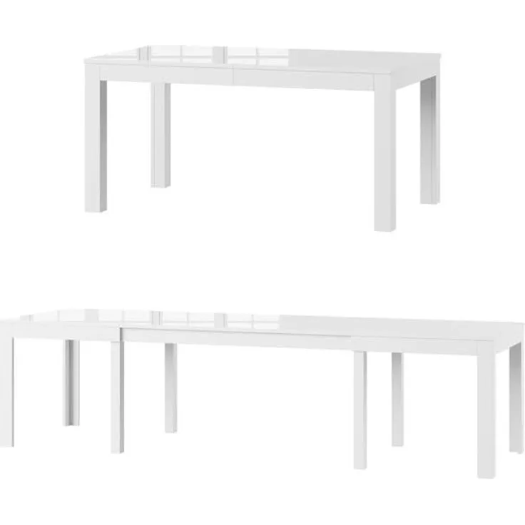 MPS groß praktisch Tisch WENUS 160-300 x 90 x 76 cm Weiß Hochglanz 4-12 Personen Esstisch mit ausziehbarer Tischplatte auf 300 cm Esstisch Ausziehtisch