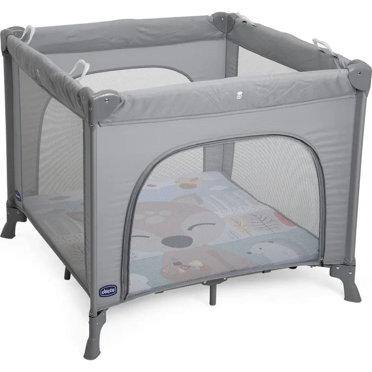 Chicco Open Box Laufstall, Reisebett für Babys und Kleinkinder von der Geburt bis 15 kg, faltbar und kompakt, mit Spielmatte, Mesh-Fenster, 4 Griffe und Transporttasche