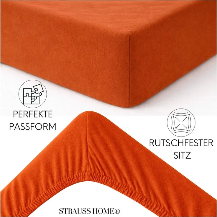 Strauss Home Spannbettlaken Premium 160 g/m² Gekämmte Baumwolle Jersey in Hotelqualität, Gummizug: Rundumgummi, OEKO-TEX®-zertifiziert - Hotelqualität – Formstabil & Langlebig – Bild 4