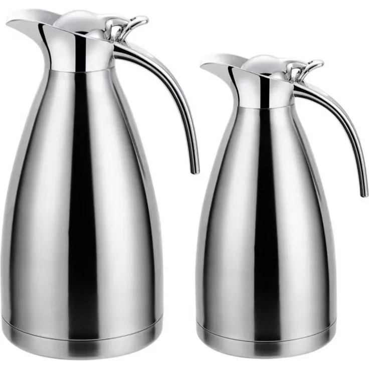 2er Set Thermoskanne 1L + 1,5L Isolierkanne Teekanne Thermosflasche Kaffeekanne Silber
