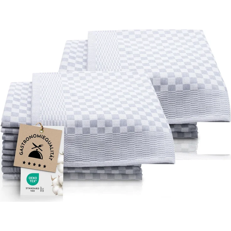 ZOLLNER 20er Set Geschirrtücher Baumwolle in 46x70 cm - super saugstarke und robuste Küchentücher – waschbar bis 60°C – in grau kariert - Gastronomiequalität - Oeko Tex® Zertifiziert – Bild 1