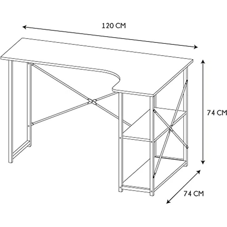HOME DECO FACTORY HD7109 Job Eck-Schreibtisch, Möbel, Schwarz, zum Lernen, integriertes Regal, Metall, 120 x 74 x 74 cm – Bild 3
