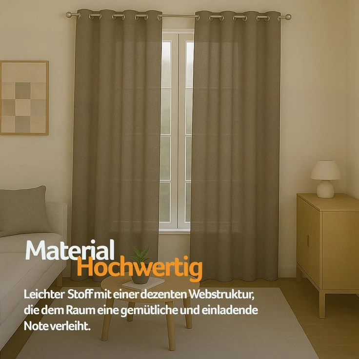Gardine mit Ösen *** x *** cm ( Breite x Länge ) in ***, blickdichter Vorhang, Ösenvorhang in vielen Variationen 140x175 cm Sandgrau – Bild 4