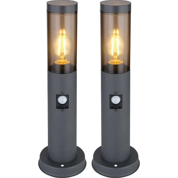 2er Set Sockelleuchte, Bewegungsmelder, anthrazit, H 45 cm