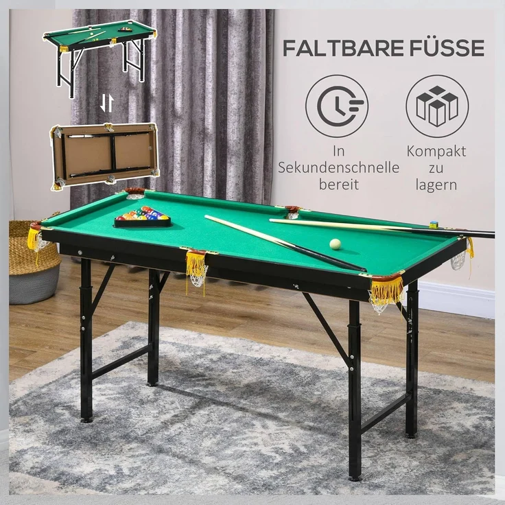 SPORTNOW Billardtisch klappbar Tischbillard mit Billardqueue und Billardkugel, (Spieltisch, 1-tlg), für Jugend, Erwachsene, Stahl, Grün – Bild 4
