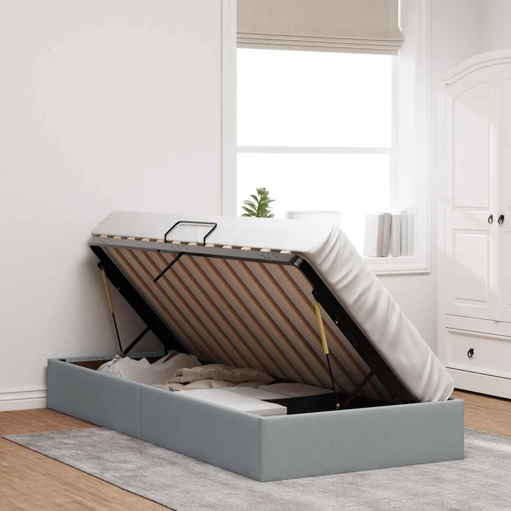 vidaXL Ottoman Bettgestell mit Speicher Hellgrau 100 x 200 cm Stoff 3442802 – Bild 4