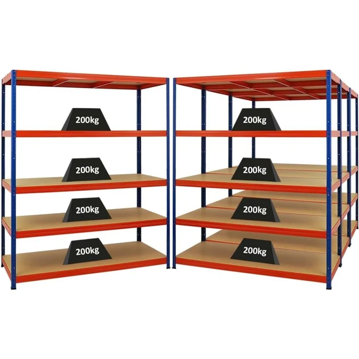 PROREGAL Mega Deal | 4X Schwerlastregal Giant Elephant | HxBxT 180 x 150 x 60 cm | Fachlast 200kg | Blau-Orange | Kellerregal, Steckregal, Garagenregal, Lagerregal