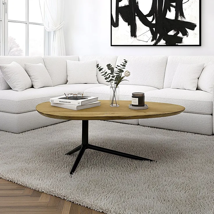 FINEBUY Couchtisch FB112559 Akazie Massivholz 87x50 cm Sofatisch mit Metallgestell (Eleganter Materialmix aus Holz und Metall), Handgefertigt im modernen Stil